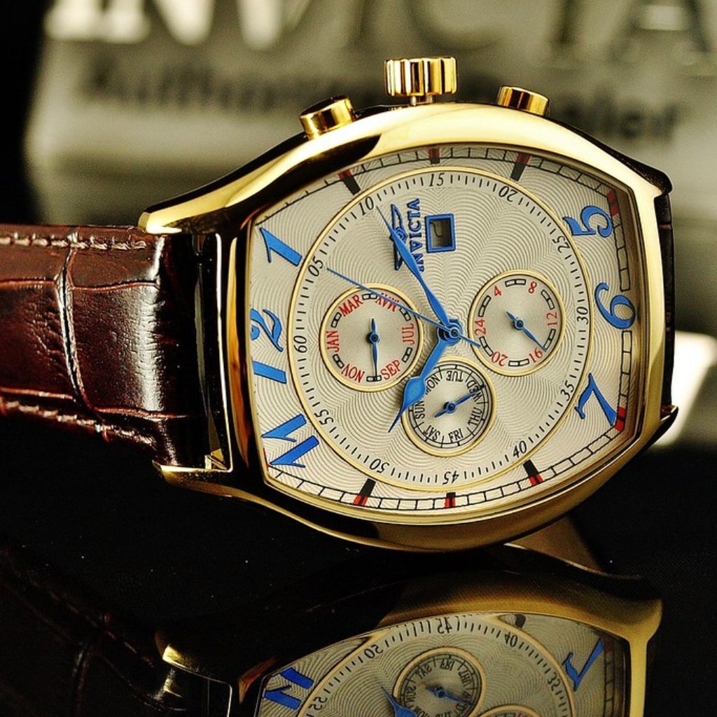 Mens White Dial 18k Gold Leather Watch
